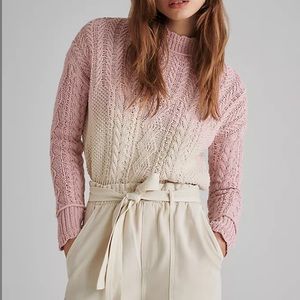 Anthropologie Pink and Cream Cable Knit Sweater